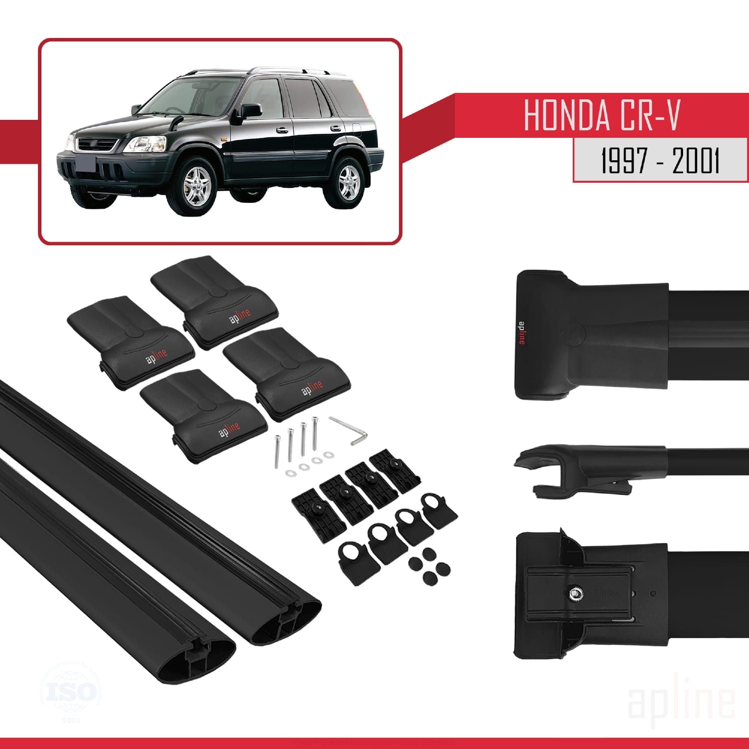 Compatible avec Honda CR-V 1997-2001 FLY Model Barres de Toit Railing Porte-Bagages de Voiture Noir Aluminium 2 Barres