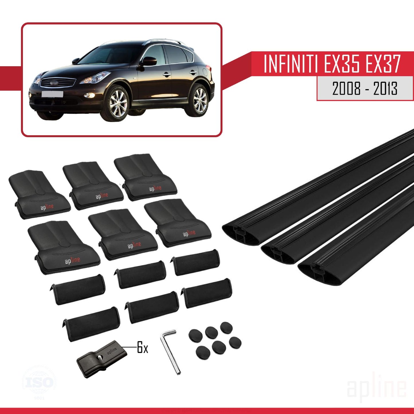 Compatible avec Infiniti EX35 EX37 2008-2013 FLY Model Barres de Toit Railing Porte-Bagages de Voiture Noir Aluminium 3 Barres