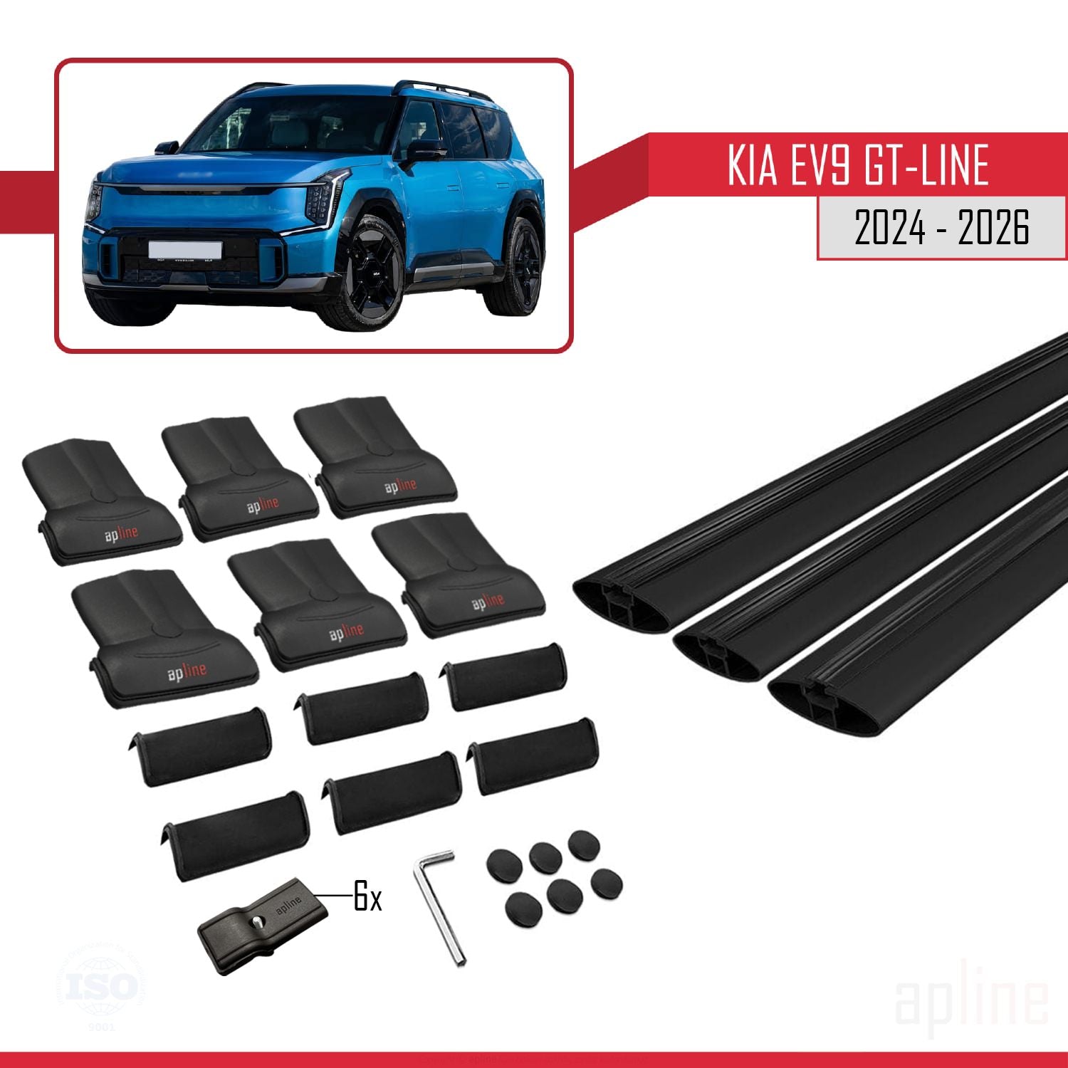 Compatible avec KIA EV9 GT-LINE 2024-2025 FLY Model Barres de Toit Railing Porte-Bagages de Voiture Noir Aluminium 3 Barres