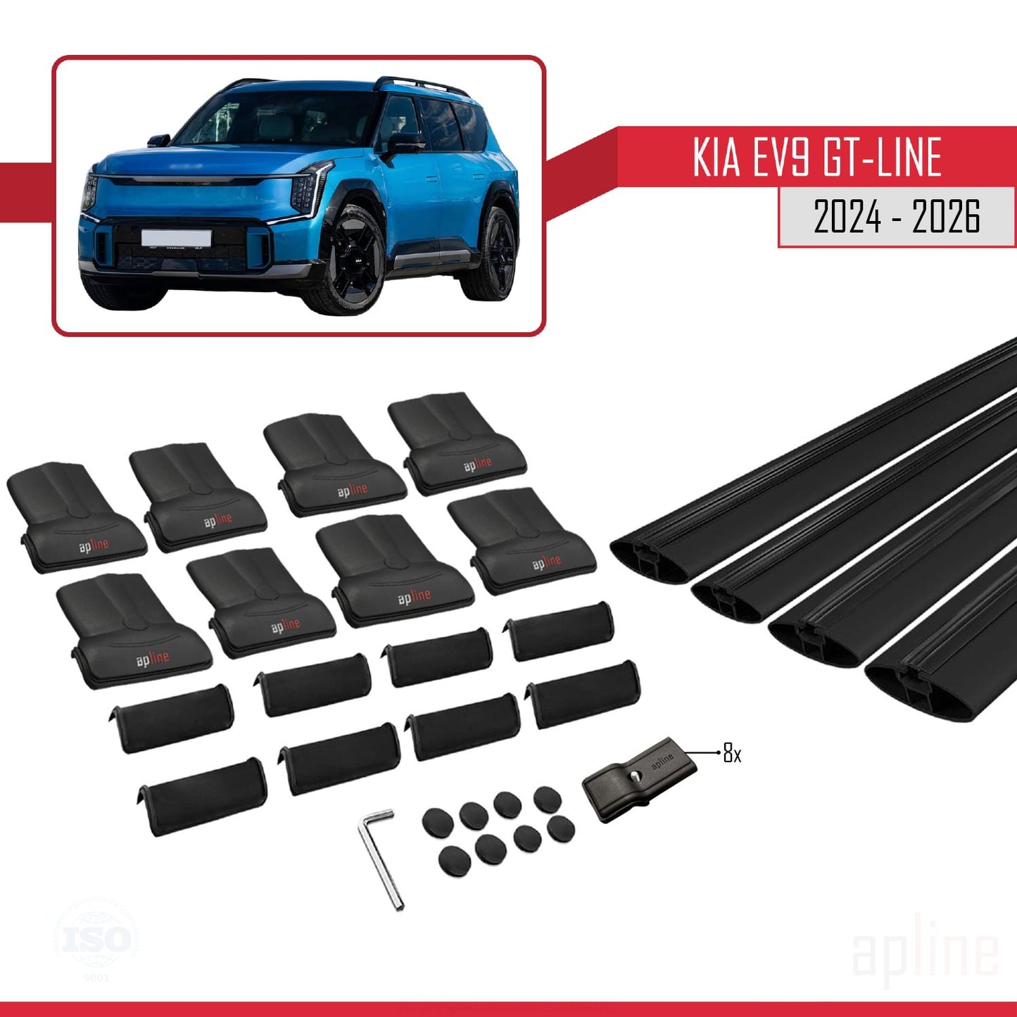 Compatible avec KIA EV9 GT-LINE 2024-2025 FLY Model Barres de Toit Railing Porte-Bagages de Voiture Noir Aluminium 4 Barres