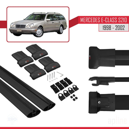 Compatible avec Mercedes E Class S210 Wagon 1998-2002 FLY Model Barres de Toit Railing Porte-Bagages de Voiture Noir Aluminium 2 Barres