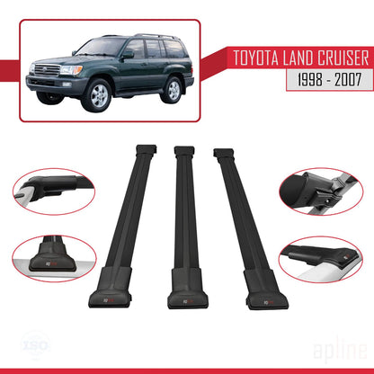 Compatible avec Toyota Land Cruiser 1998-2007 FLY Model Barres de Toit Railing Porte-Bagages de Voiture Noir Aluminium 3 Barres