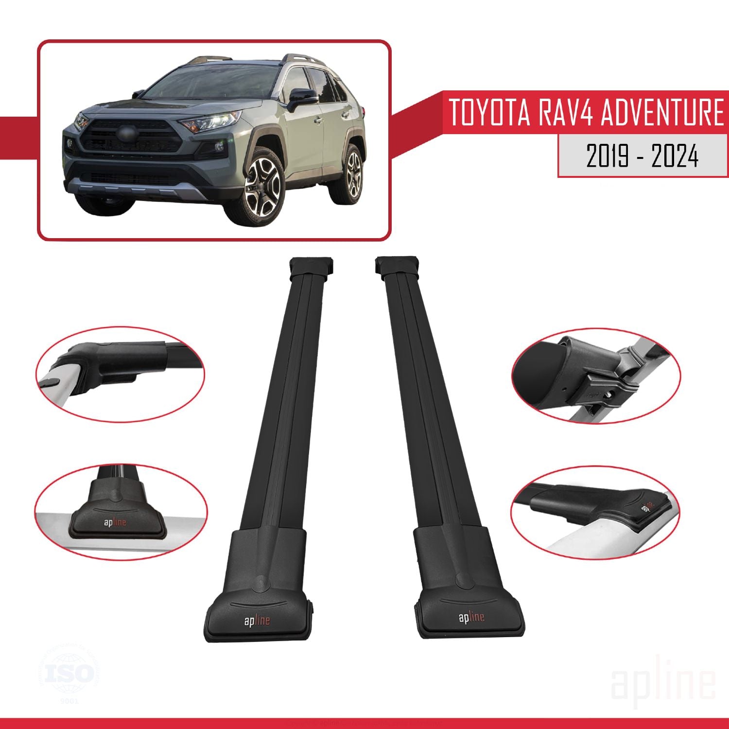 Compatible avec Toyota RAV4 Adventure 2019-2024 FLY Model Barres de Toit Railing Porte-Bagages de Voiture Noir Aluminium 2 Barres