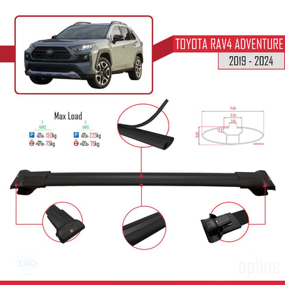 Compatible avec Toyota RAV4 Adventure 2019-2024 FLY Model Barres de Toit Railing Porte-Bagages de Voiture Noir Aluminium 2 Barres