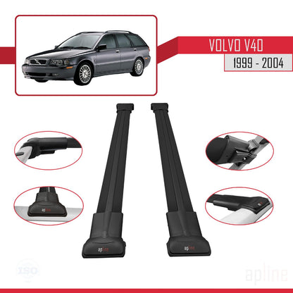 Compatible avec Volvo V40 1999-2004 FLY Model Barres de Toit Railing Porte-Bagages de Voiture Noir Aluminium 2 Barres