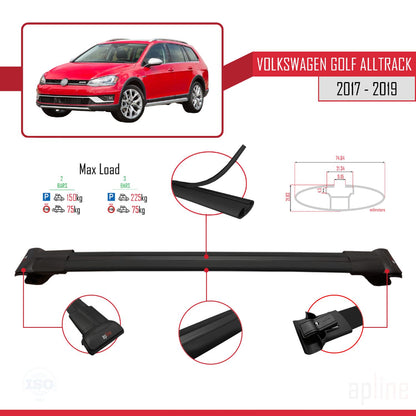 Compatible avec VW Golf Alltrack Mk7 2017-2019 FLY Model Barres de Toit Railing Porte-Bagages de Voiture Noir Aluminium 2 Barres