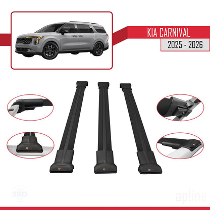 Compatible avec Kia Carnival 2025 FLY Model Barres de Toit Railing Porte-Bagages de Voiture Noir Aluminium 3 Barres