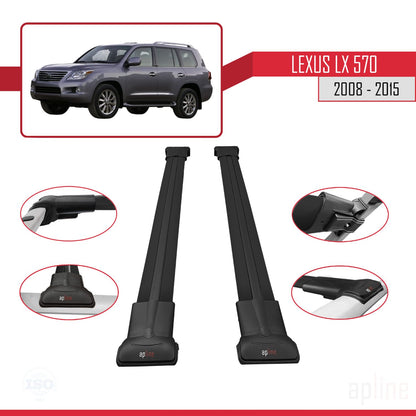 Compatible avec Lexus LX 570 2008-2015 FLY Model Barres de Toit Railing Porte-Bagages de Voiture Noir Aluminium 2 Barres