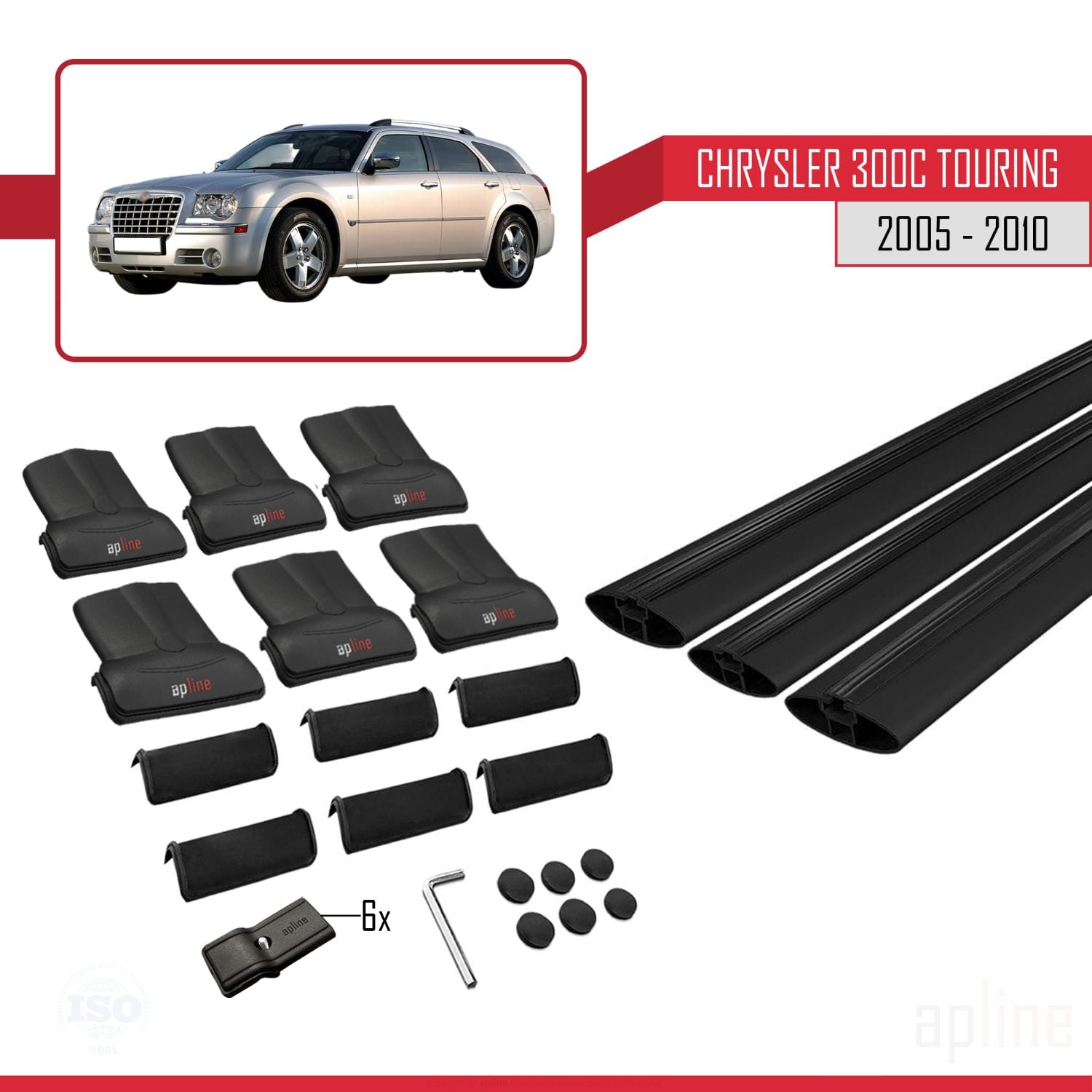 Compatible avec Chrysler 300C Touring 2005-2010 FLY Model Barres de Toit Railing Porte-Bagages de Voiture Noir Aluminium 3 Barres