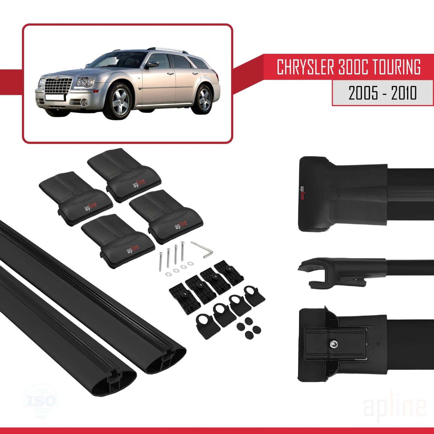 Compatible avec Chrysler 300C Touring 2005-2010 FLY Model Barres de Toit Railing Porte-Bagages de Voiture Noir Aluminium 2 Barres