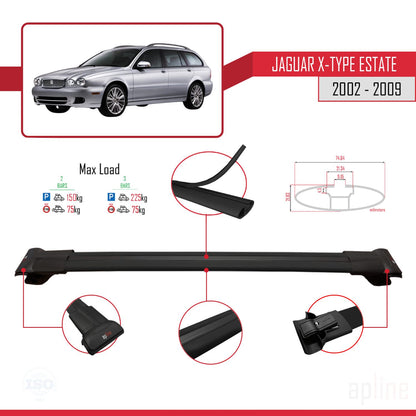 Compatible avec Jaguar X-Type Estate 2002-2009 FLY Model Barres de Toit Railing Porte-Bagages de Voiture Noir Aluminium 3 Barres