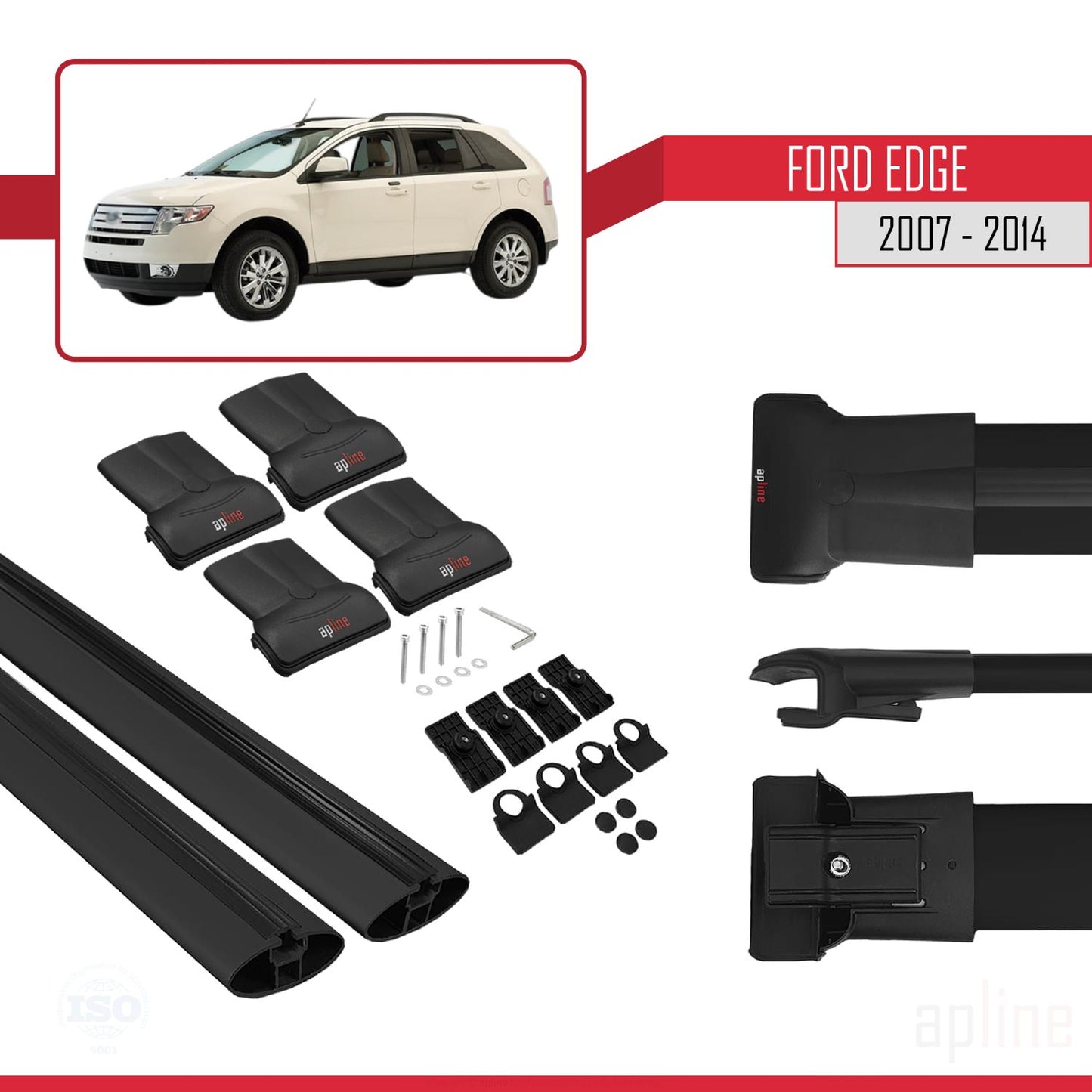 Compatible avec Ford Edge 2007-2014 FLY Model Barres de Toit Railing Porte-Bagages de Voiture Noir Aluminium 2 Barres