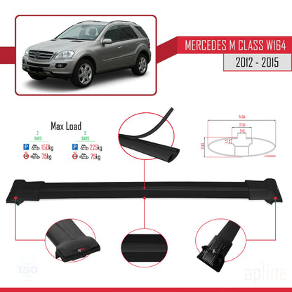 Compatible avec Mercedes Classe M 3 (W166) Pre-Facelift 2012-2015 FLY Model Barres de Toit Railing Porte-Bagages de Voiture Noir Aluminium 2 Barres