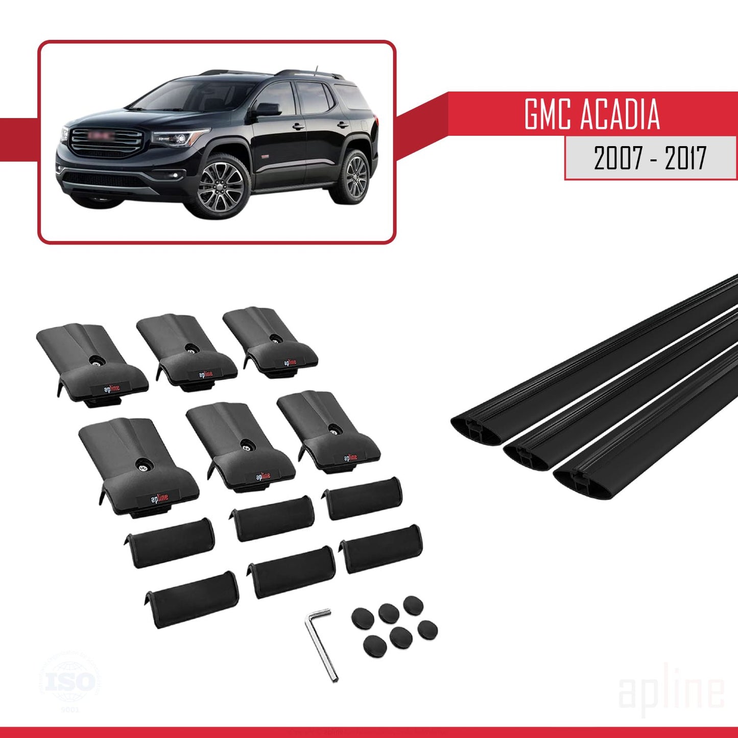 Compatible with GMC Acadia 2007-2017 FLY Model Car Roof Rack Cross Bar Black Aluminium 3 Bars
