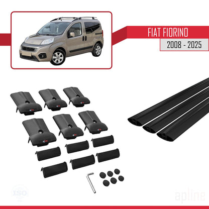 Compatible avec Fiat Fiorino (Modèle Tubulaire) 2008-2025 FLY Model Barres de Toit Railing Porte-Bagages de Voiture Noir Aluminium 3 Barres