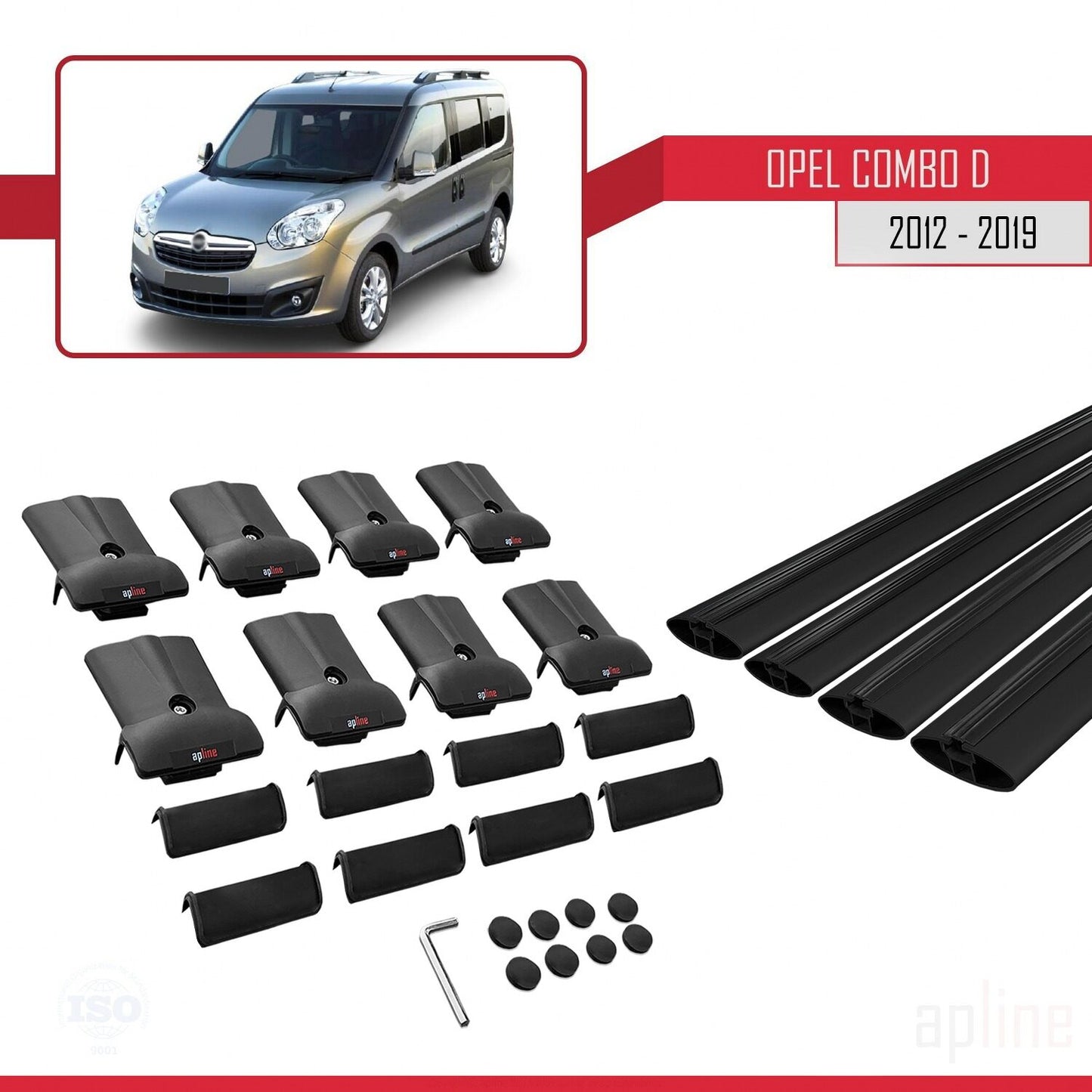 Compatible avec Opel Combo D 2012-2018 FLY Model Barres de Toit Railing Porte-Bagages de Voiture Noir Aluminium 4 Barres