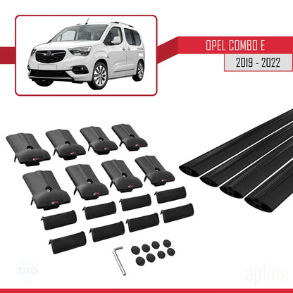 Compatible avec Opel Combo E 2019-2022 FLY Model Barres de Toit Railing Porte-Bagages de Voiture Noir Aluminium 4 Barres