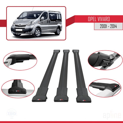 Compatible avec Opel Vivaro A 2001-2014 FLY Model Barres de Toit Railing Porte-Bagages de Voiture Noir Aluminium 3 Barres