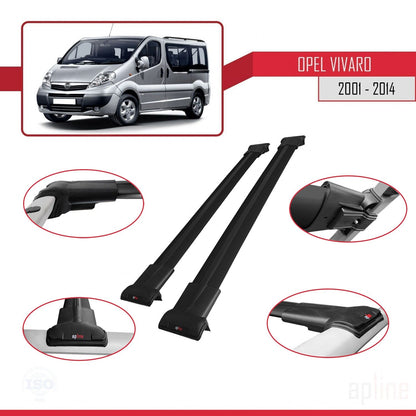 Compatible avec Opel Vivaro A 2001-2014 FLY Model Barres de Toit Railing Porte-Bagages de Voiture Noir Aluminium 2 Barres