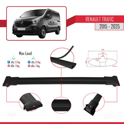 Compatible avec Renault Trafic 3 (X82) 2015-2025 FLY Model Barres de Toit Railing Porte-Bagages de Voiture Noir Aluminium 3 Barres