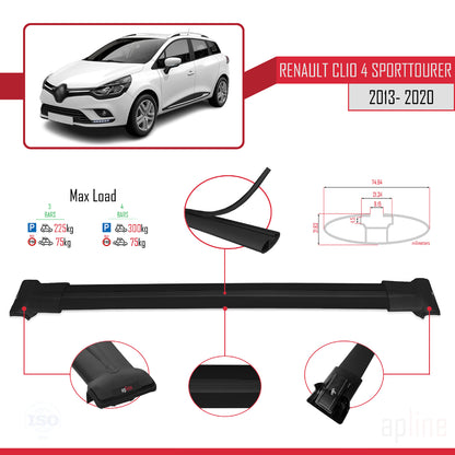 Compatible with Renault Clio 4 ST 2013-2020 FLY Model Car Roof Rack Cross Bar Black Aluminium 3 Bars