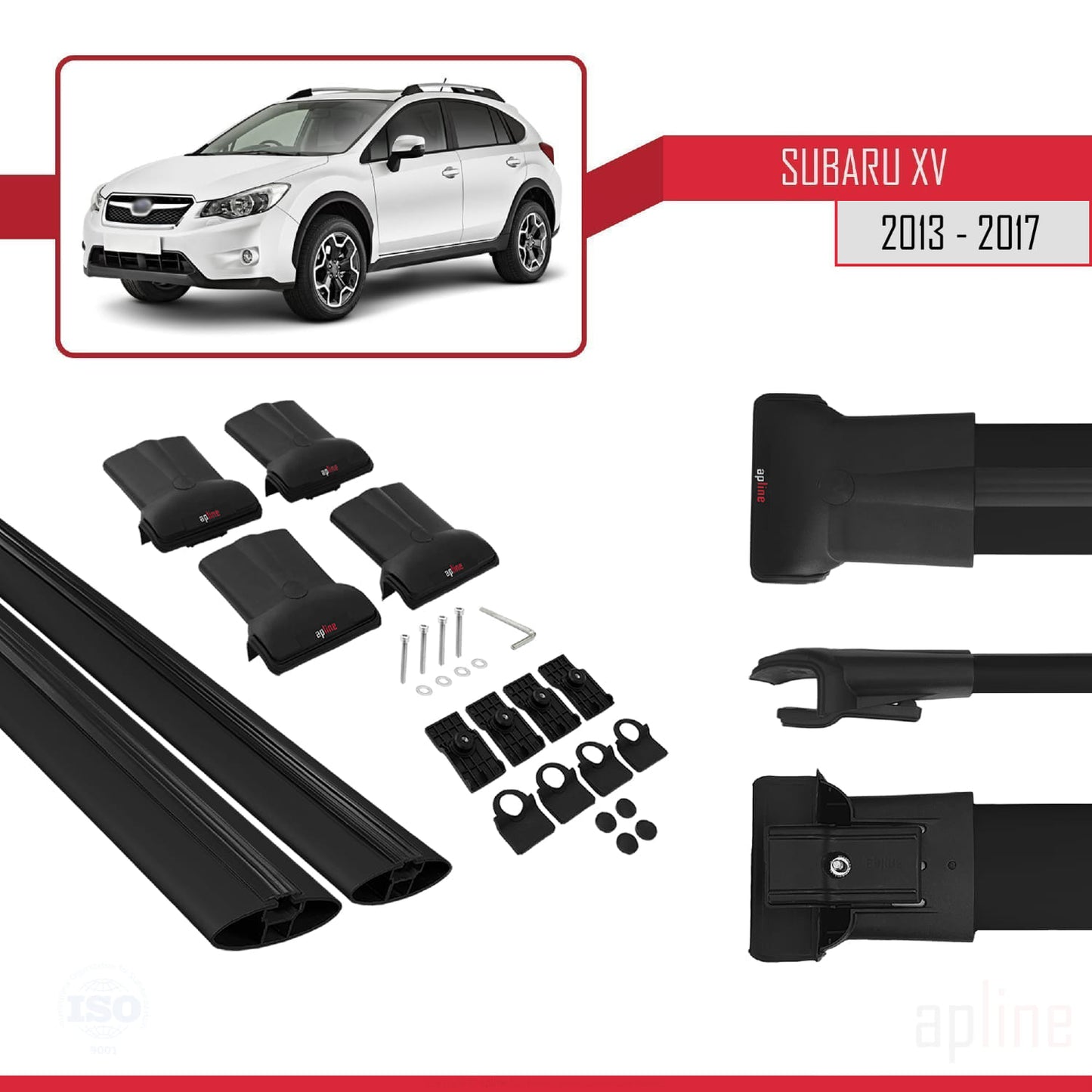 Compatible avec Subaru XV 2013-2017 FLY Model Barres de Toit Railing Porte-Bagages de Voiture Noir Aluminium 2 Barres