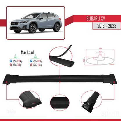 Compatible avec Subaru XV 2 2018-2023 FLY Model Barres de Toit Railing Porte-Bagages de Voiture Noir Aluminium 2 Barres