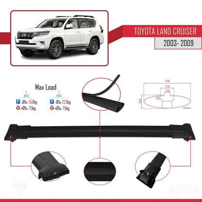 Compatible avec Toyota Land Cruiser (J100) 2003-2007 FLY Model Barres de Toit Railing Porte-Bagages de Voiture Noir Aluminium 2 Barres