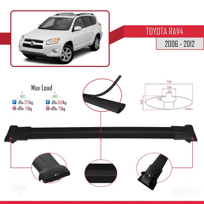 Compatible avec Toyota RAV4 III (XA30) 2006-2012 FLY Model Barres de Toit Railing Porte-Bagages de Voiture Noir Aluminium 3 Barres