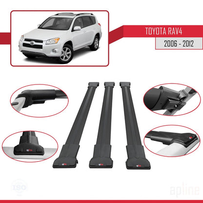 Compatible avec Toyota RAV4 III (XA30) 2006-2012 FLY Model Barres de Toit Railing Porte-Bagages de Voiture Noir Aluminium 3 Barres