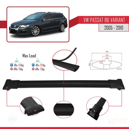 Compatible avec Volkswagen Passat B6 (3C) Variant 2005-2010 FLY Model Barres de Toit Railing Porte-Bagages de Voiture Noir Aluminium 2 Barres