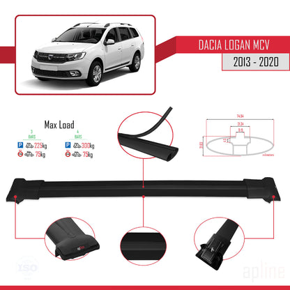 Compatibile con Dacia Logan 2 MCV (K52) 2013-2020 modello FLY Barre portatutto per auto Portapacchi in alluminio nero 3 barre