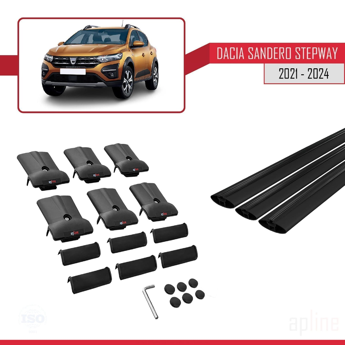 Compatibile con Dacia Sandero Stepway 3 2021-2025 modello FLY Barre portatutto per auto Portapacchi in alluminio nero 3 barre