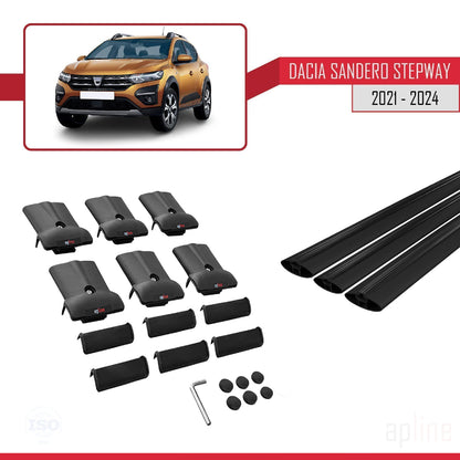 Compatibile con Dacia Sandero Stepway 3 2021-2025 modello FLY Barre portatutto per auto Portapacchi in alluminio nero 3 barre