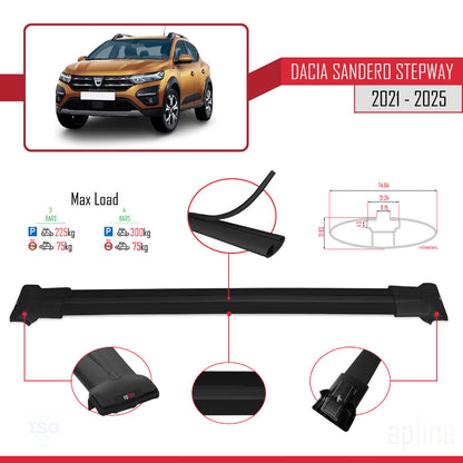 Compatibile con Dacia Sandero Stepway 3 2021-2025 modello FLY Barre portatutto per auto Portapacchi in alluminio nero 3 barre
