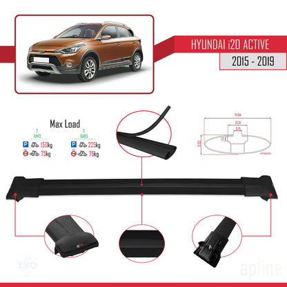 Compatible avec Hyundai i20 II Active 2015-2019 FLY Model Barres de Toit Railing Porte-Bagages de Voiture Noir Aluminium 2 Barres