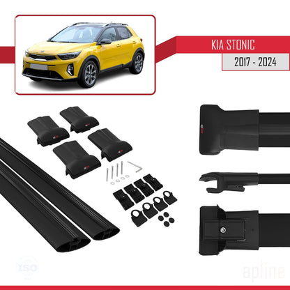 Compatible avec Kia Stonic 2017-2025 FLY Model Barres de Toit Railing Porte-Bagages de Voiture Noir Aluminium 2 Barres