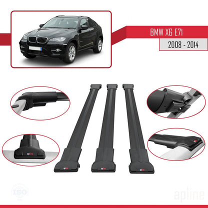 Compatible avec BMW X6 (E71) 2008-2014 FLY Model Barres de Toit Railing Porte-Bagages de Voiture Noir Aluminium 3 Barres