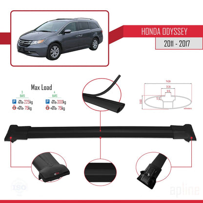 Compatible con Honda Odyssey 2011-2017 FLY Model Barras de Techo Auto Portaequipajes Barras Transversales Negro Aluminio 3 Barras