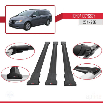 Compatible con Honda Odyssey 2011-2017 FLY Model Barras de Techo Auto Portaequipajes Barras Transversales Negro Aluminio 3 Barras