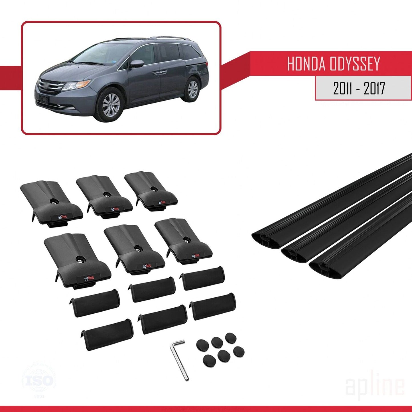 Compatible con Honda Odyssey 2011-2017 FLY Model Barras de Techo Auto Portaequipajes Barras Transversales Negro Aluminio 3 Barras