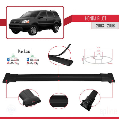 Compatible con Honda Pilot 2003-2008 FLY Model Barras de Techo Auto Portaequipajes Barras Transversales Negro Aluminio 3 Barras