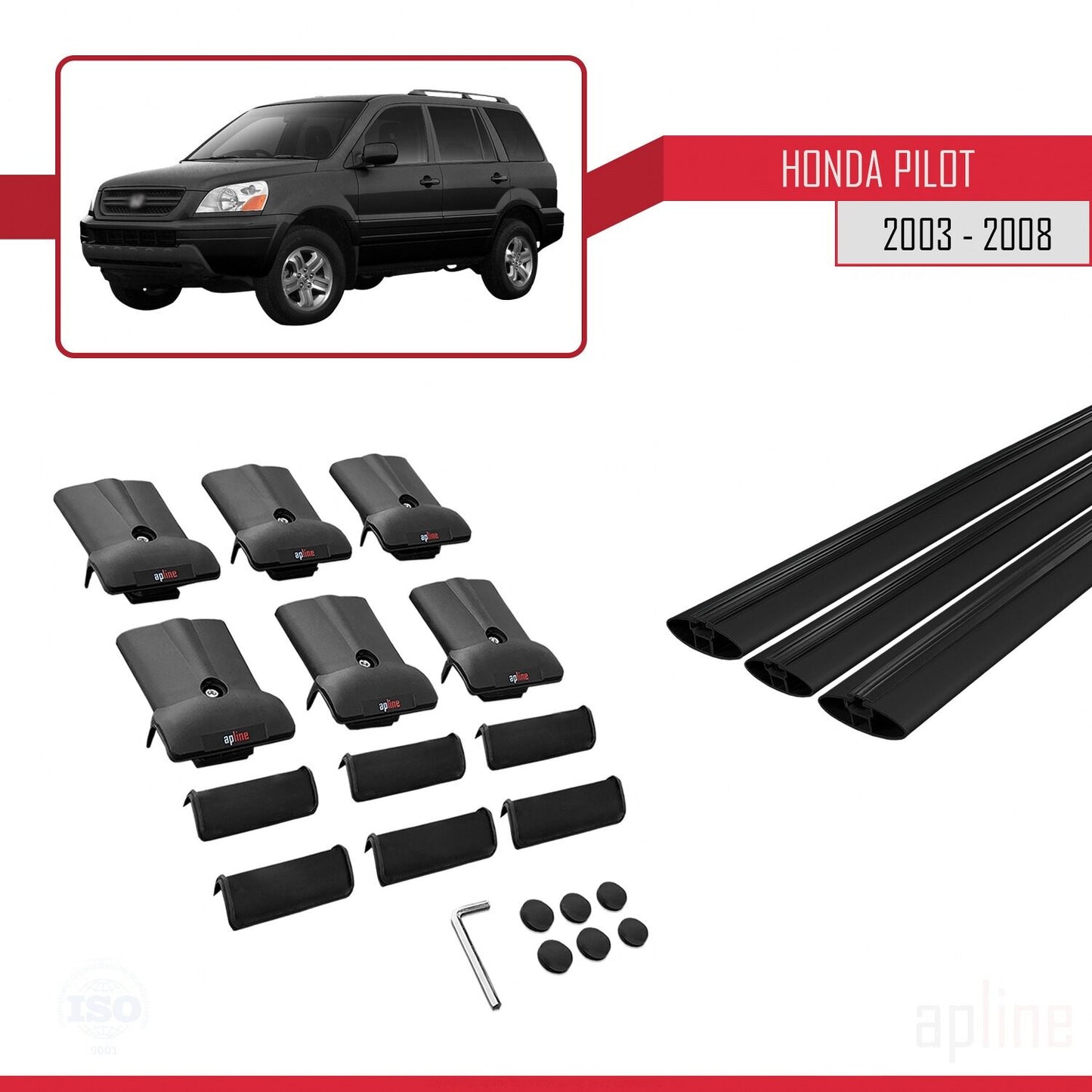 Compatible con Honda Pilot 2003-2008 FLY Model Barras de Techo Auto Portaequipajes Barras Transversales Negro Aluminio 3 Barras