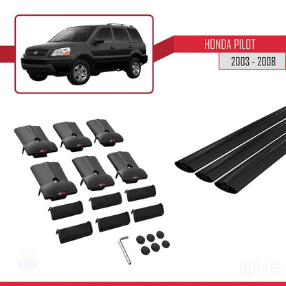 Compatible con Honda Pilot 2003-2008 FLY Model Barras de Techo Auto Portaequipajes Barras Transversales Negro Aluminio 3 Barras