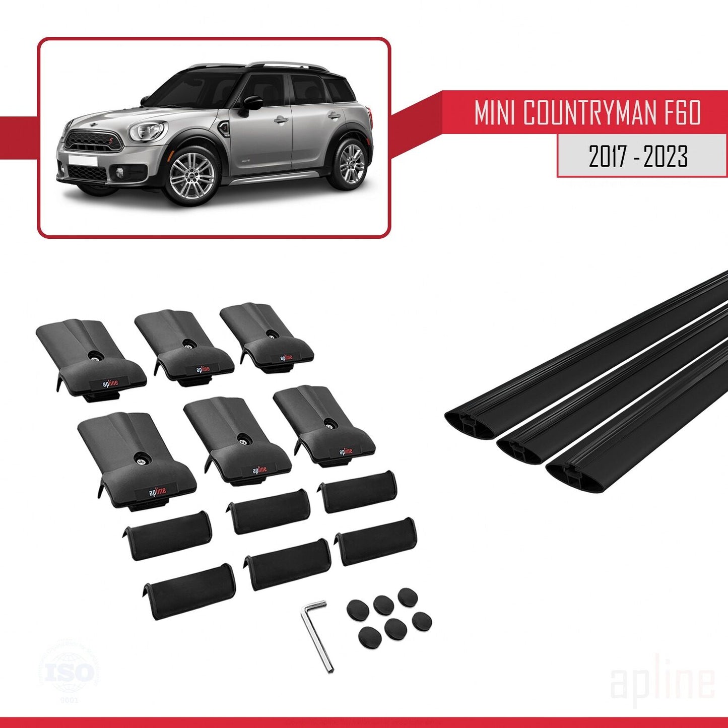 Compatible con Mini Countryman 2 (F60) 2017-2023 FLY Model Barras de Techo Auto Portaequipajes Barras Transversales Negro Aluminio 3 Barras
