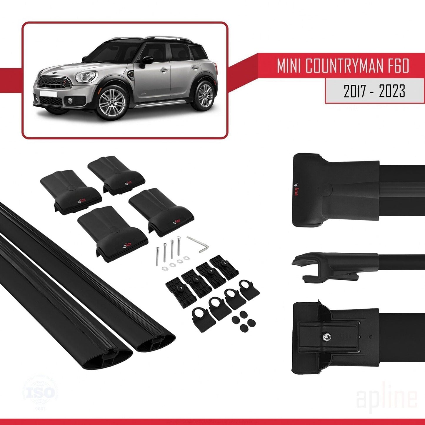 Compatible con Mini Countryman 2 (F60) 2017-2023 FLY Model Barras de Techo Auto Portaequipajes Barras Transversales Negro Aluminio 2 Barras