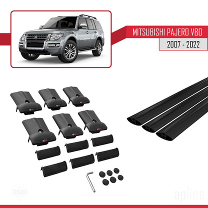 Compatible with Mitsubishi Pajero (V80) 2007-2022 FLY Model Car Roof Rack Cross Bar Black Aluminium 3 Bars