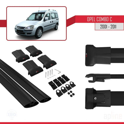 Compatible avec Opel Combo C 2001-2011 FLY Model Barres de Toit Railing Porte-Bagages de Voiture Noir Aluminium 2 Barres