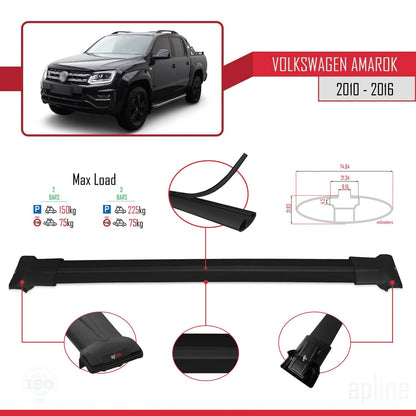 Compatible avec Volkswagen Amarok (2F) Pre-Facelift 2010-2016 FLY Model Barres de Toit Railing Porte-Bagages de Voiture Noir Aluminium 2 Barres