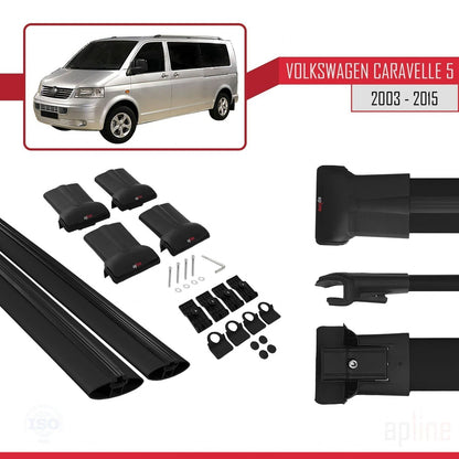 Compatible avec Volkswagen T5 Caravelle 2003-2015 FLY Model Barres de Toit Railing Porte-Bagages de Voiture Noir Aluminium 2 Barres